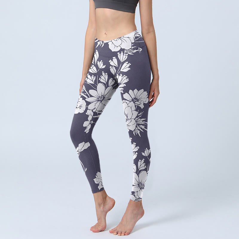 Leggings deportivos de fitness con estampado de flores y Buddha Stones para mujer - Lavanda - US18，UK/AU22，EU50 (4XL) - image 1