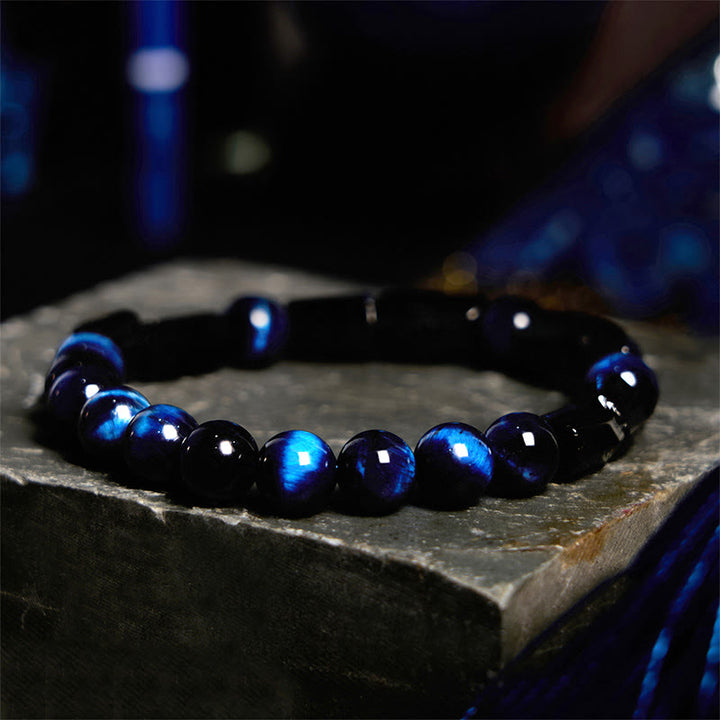 Pulsera de fuerza con turmalina negra y ojo de tigre azul de Buddha Stones
