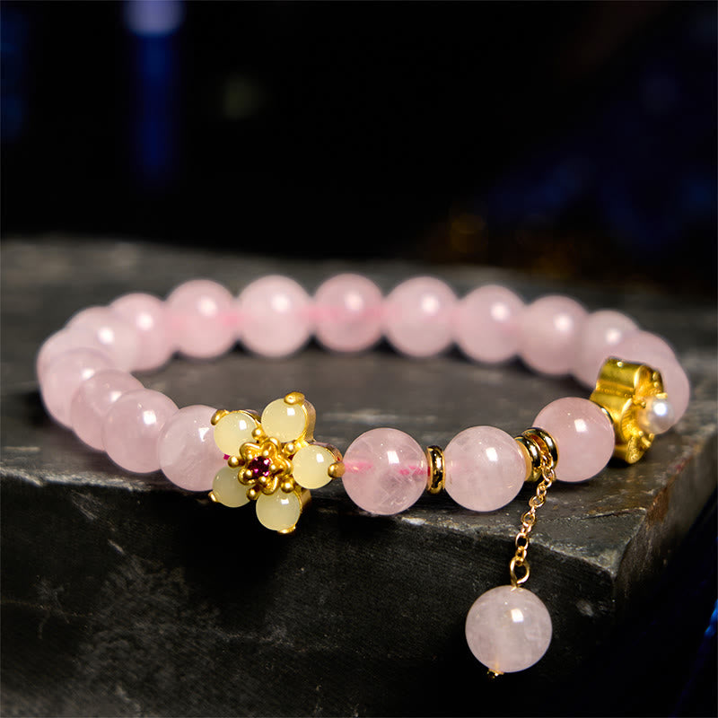 Pulsera de flores de citrino y cristal rosa con Buddha Stones - image 0