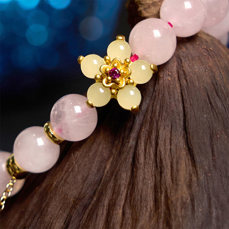 Pulsera de flores de citrino y cristal rosa con Buddha Stones