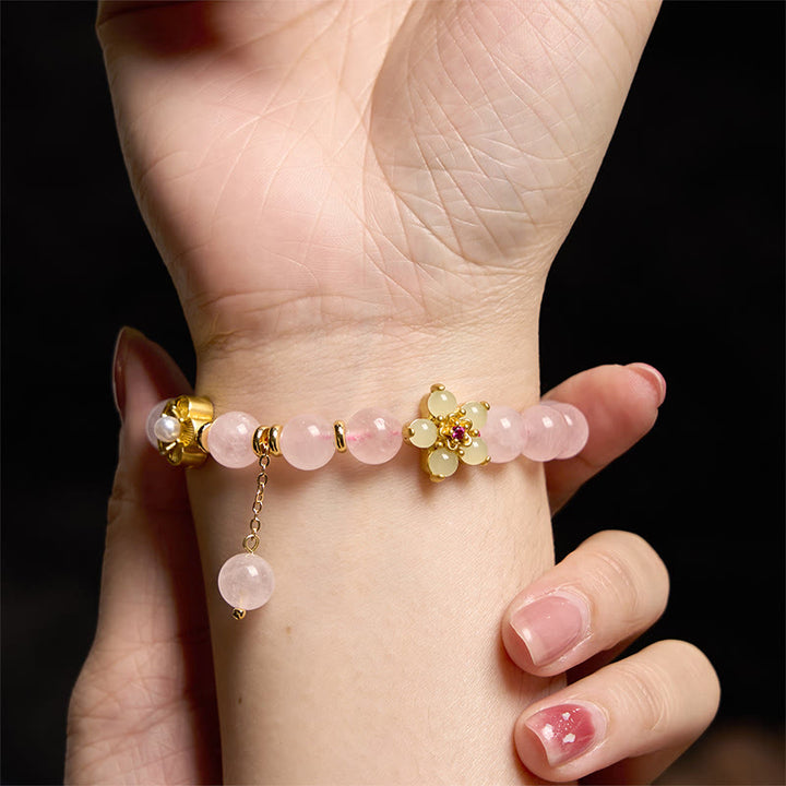 Pulsera de flores de citrino y cristal rosa con Buddha Stones - image 6