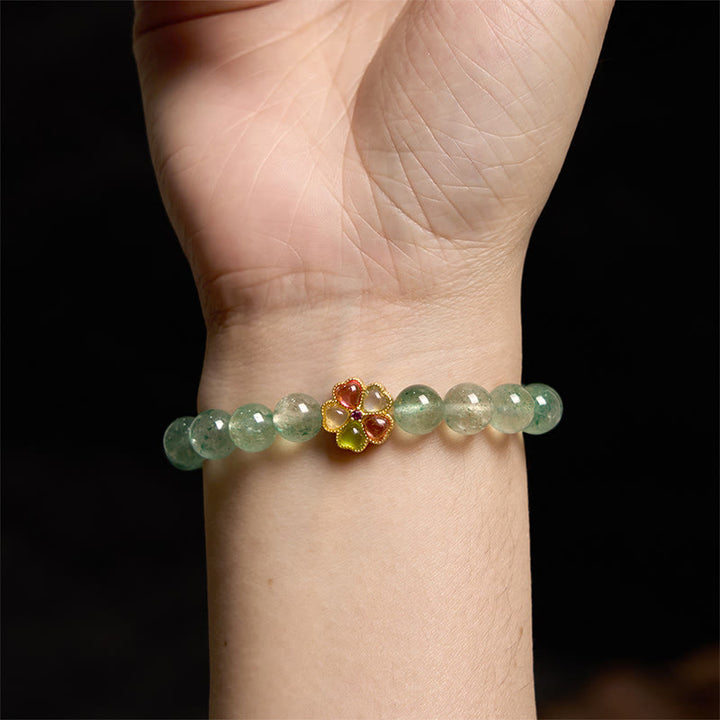 Pulsera con carácter Fu relajante de cuarzo fresa verde natural y Buddha Stones
