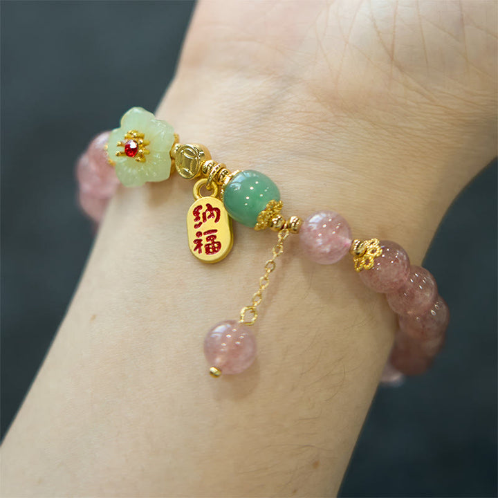 Pulsera curativa con positividad y carácter de flor de cuarzo fresa natural de Buddha Stones
