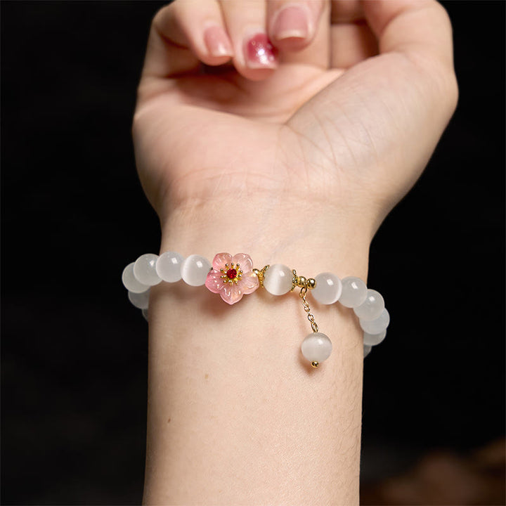 Pulsera de soporte con Buddha Stones, crisoberilo, ojo de gato y flores rosas
