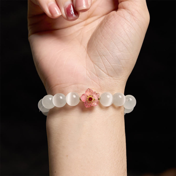 Pulsera de amor con flor de crisoberilo y ojo de gato con Buddha Stones