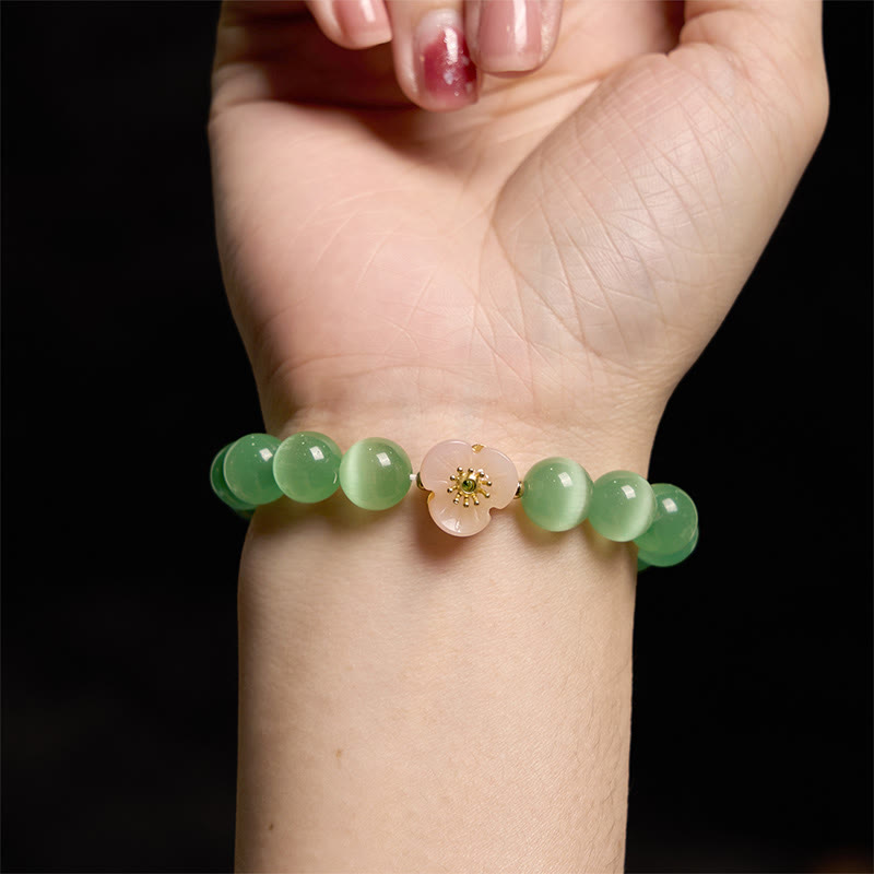Pulsera de amor con flor de crisoberilo y ojo de gato con Buddha Stones