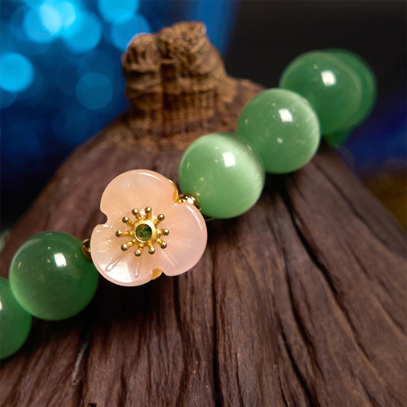 Pulsera de amor con flor de crisoberilo y ojo de gato con Buddha Stones