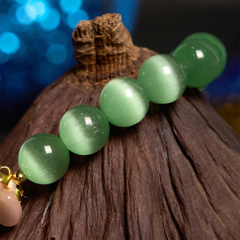 Pulsera de amor con flor de crisoberilo y ojo de gato con Buddha Stones