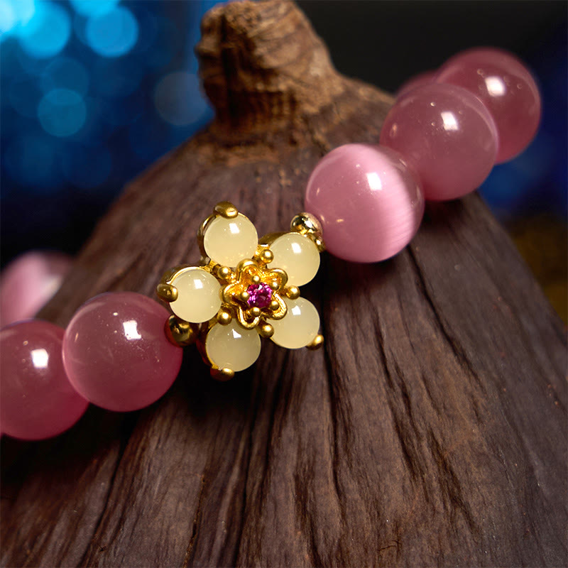 Pulsera de amor con flor de crisoberilo y ojo de gato con Buddha Stones