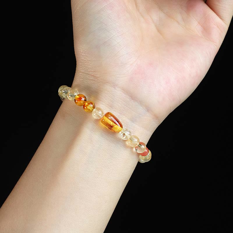 Pulsera de protección de cristal blanco con topacio, citrino y perla natural de Buddha Stones