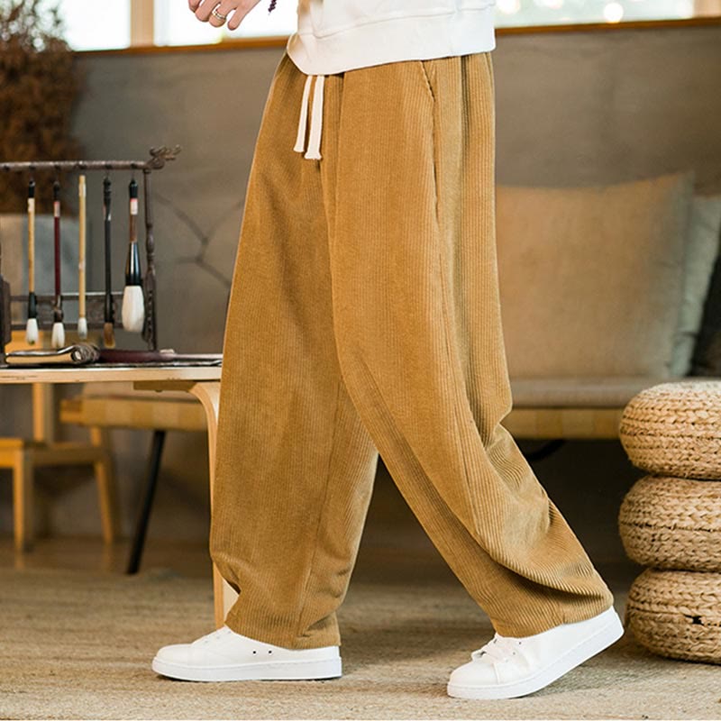 Pantalones harén de pana con cordón y bolsillos para otoño e invierno de Buddha Stones para hombre - image 4