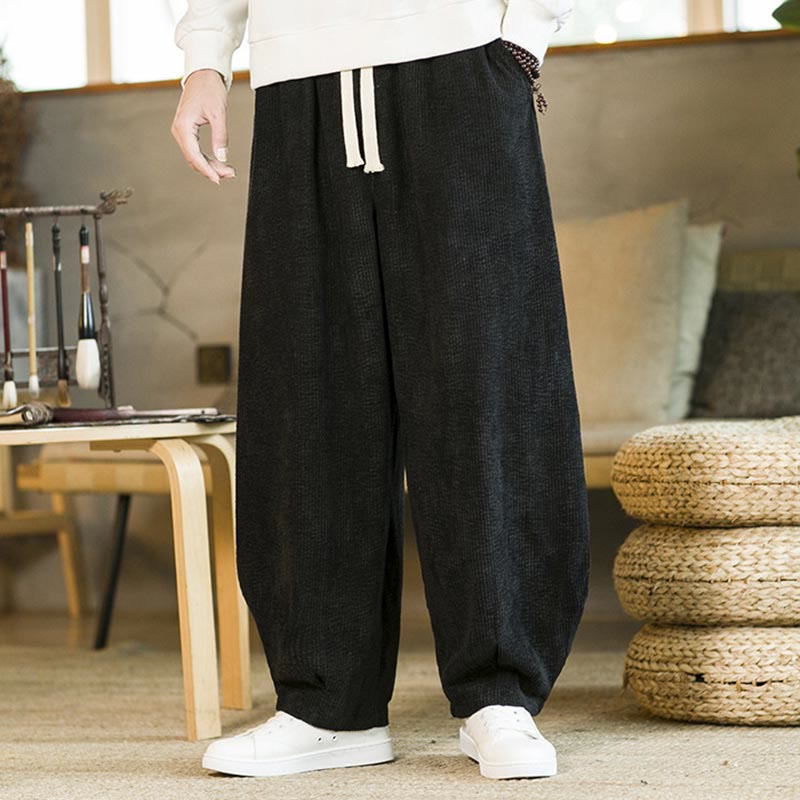 Pantalones harén de pana con cordón y bolsillos para otoño e invierno de Buddha Stones para hombre
