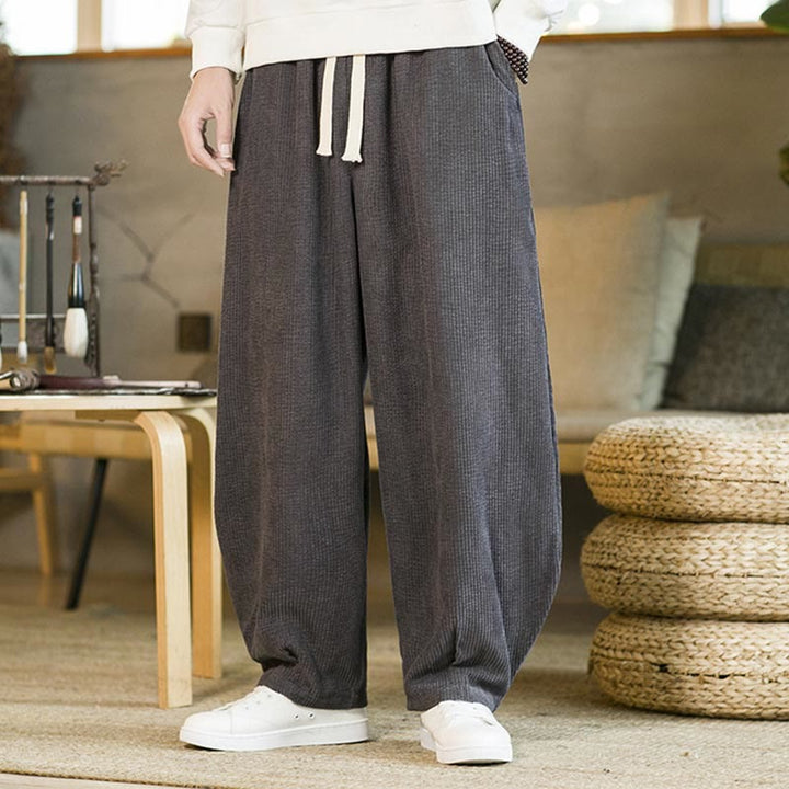 Pantalones harén de pana con cordón y bolsillos para otoño e invierno de Buddha Stones para hombre