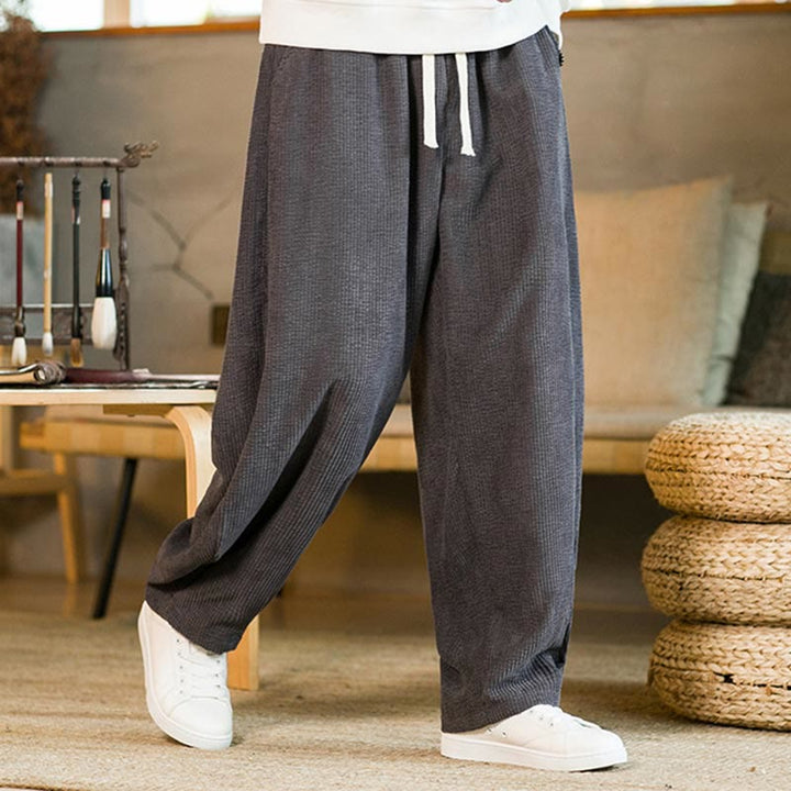 Pantalones harén de pana con cordón y bolsillos para otoño e invierno de Buddha Stones para hombre