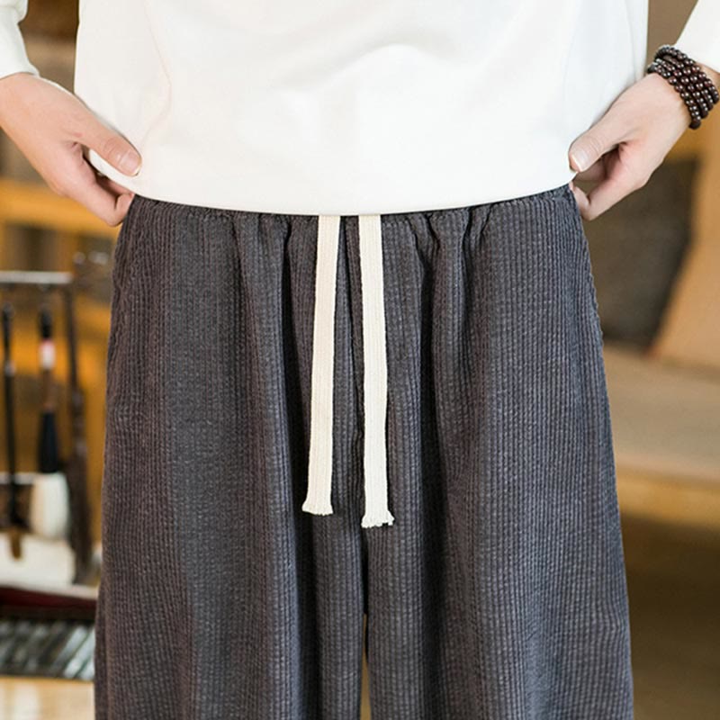 Pantalones harén de pana con cordón y bolsillos para otoño e invierno de Buddha Stones para hombre - image 18