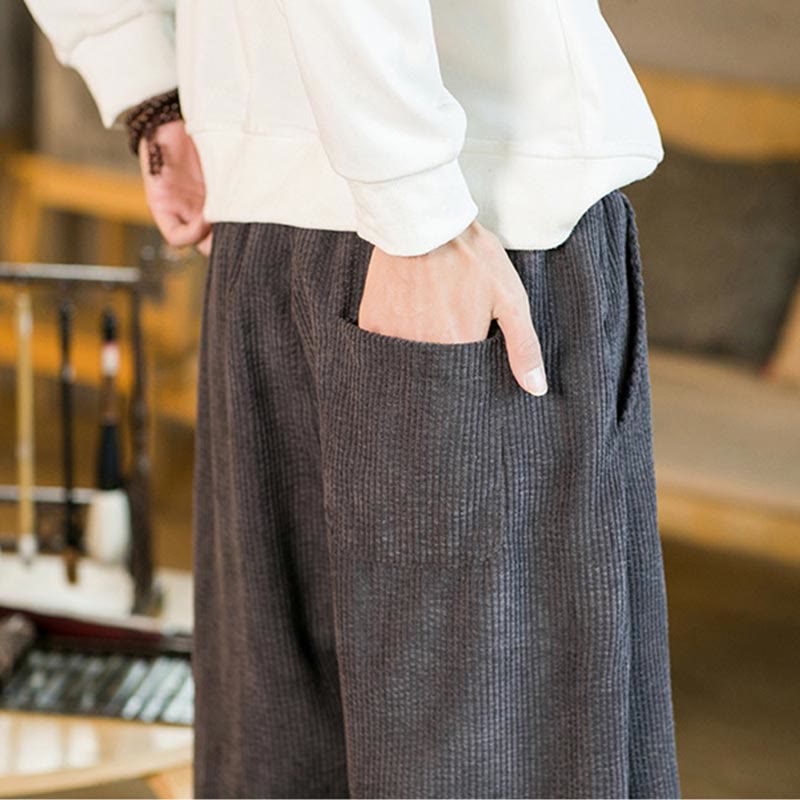 Pantalones harén de pana con cordón y bolsillos para otoño e invierno de Buddha Stones para hombre - image 20