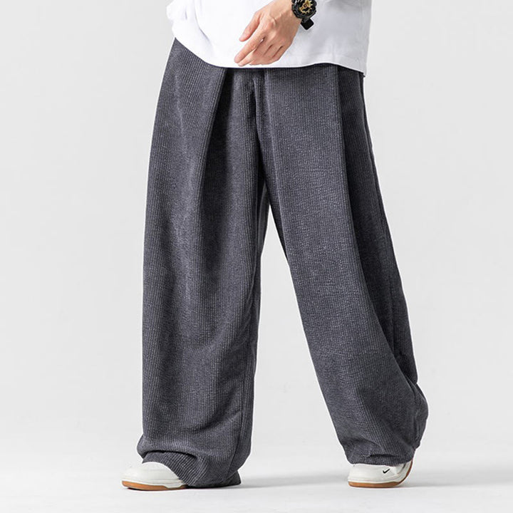Pantalones anchos de pana de algodón de color liso para hombre con bolsillos y Buddha Stones