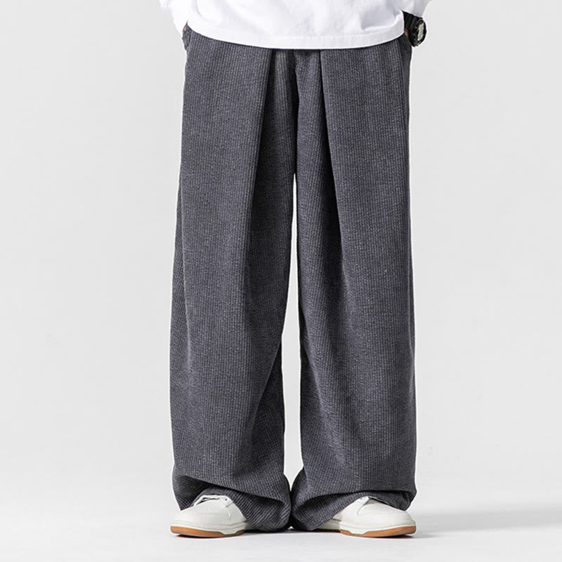 Pantalones anchos de pana de algodón de color liso para hombre con bolsillos y Buddha Stones