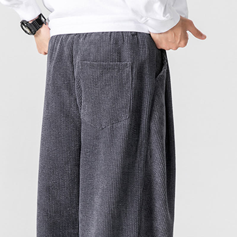 Pantalones anchos de pana de algodón de color liso para hombre con bolsillos y Buddha Stones