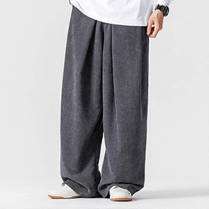 Pantalones anchos de pana de algodón de color liso para hombre con bolsillos y Buddha Stones