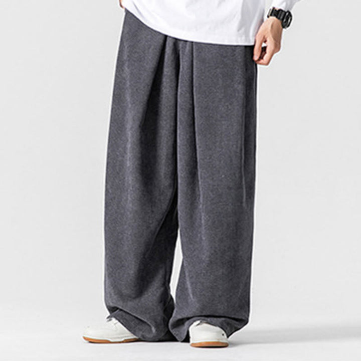 Pantalones anchos de pana de algodón de color liso para hombre con bolsillos y Buddha Stones