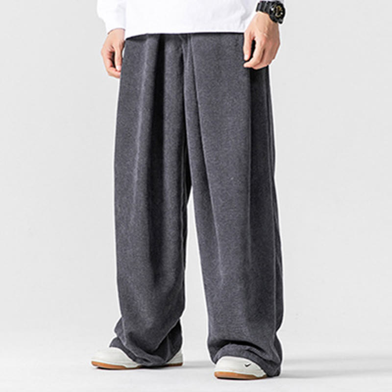 Pantalones anchos de pana de algodón de color liso para hombre con bolsillos y Buddha Stones