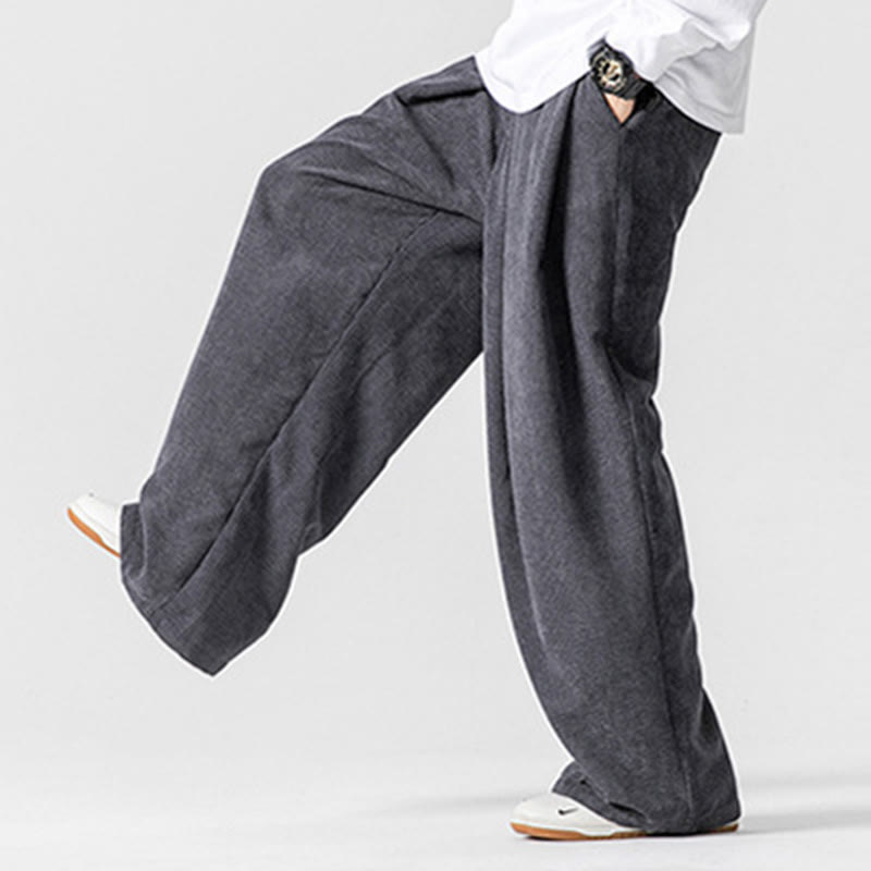 Pantalones anchos de pana de algodón de color liso para hombre con bolsillos y Buddha Stones