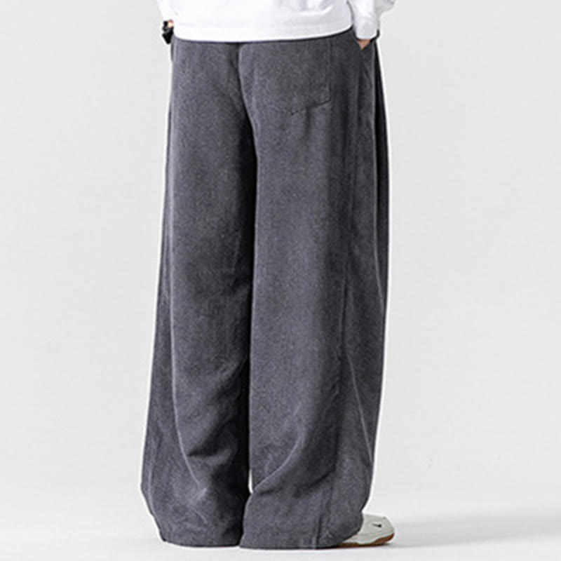 Pantalones anchos de pana de algodón de color liso para hombre con bolsillos y Buddha Stones