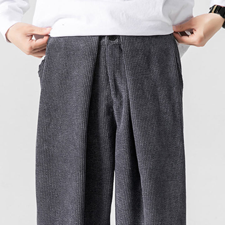 Pantalones anchos de pana de algodón de color liso para hombre con bolsillos y Buddha Stones