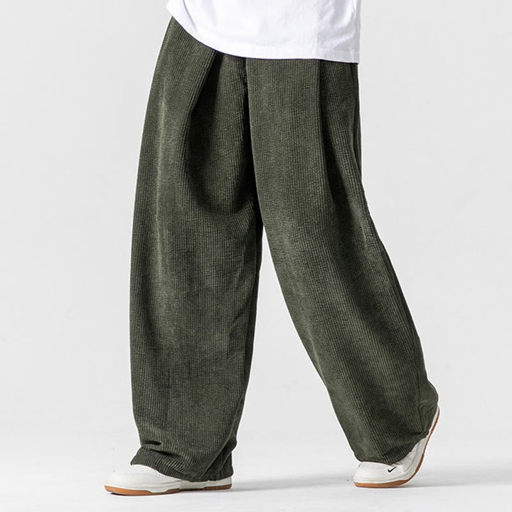 Pantalones anchos de pana de algodón de color liso para hombre con bolsillos y Buddha Stones - Verde mar oscuro - US/UK/AU46, EU56 (5XL) - image 14