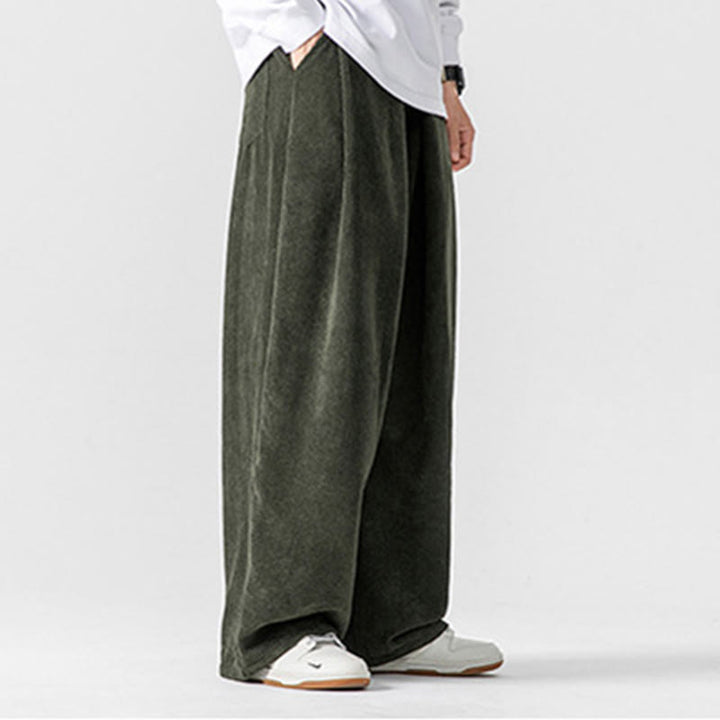 Pantalones anchos de pana de algodón de color liso para hombre con bolsillos y Buddha Stones