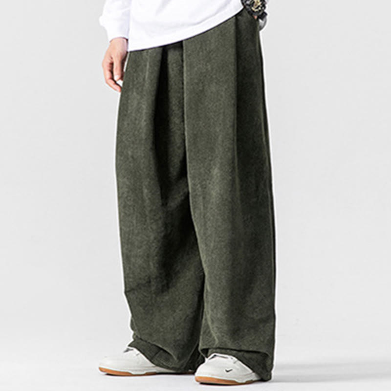 Pantalones anchos de pana de algodón de color liso para hombre con bolsillos y Buddha Stones