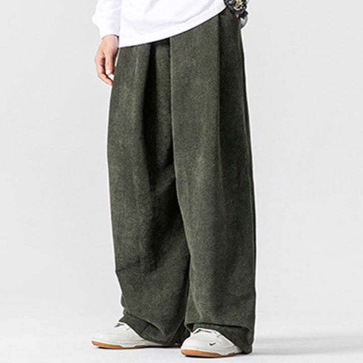 Pantalones anchos de pana de algodón de color liso para hombre con bolsillos y Buddha Stones