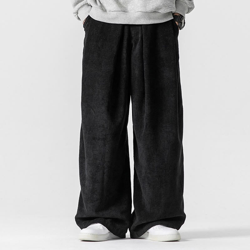 Pantalones anchos de pana de algodón de color liso para hombre con bolsillos y Buddha Stones