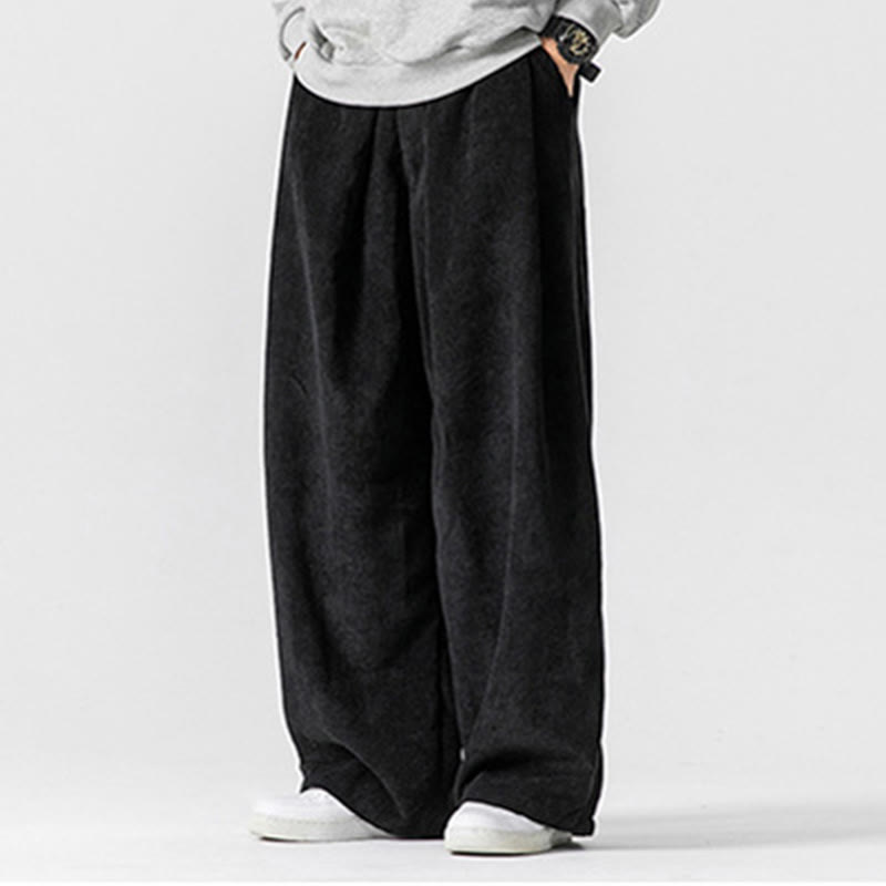 Pantalones anchos de pana de algodón de color liso para hombre con bolsillos y Buddha Stones