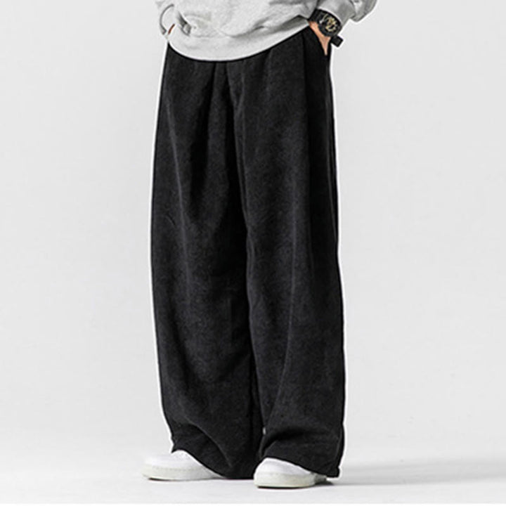 Pantalones anchos de pana de algodón de color liso para hombre con bolsillos y Buddha Stones