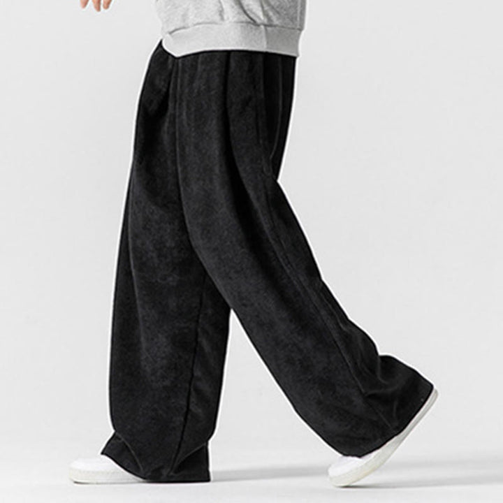 Pantalones anchos de pana de algodón de color liso para hombre con bolsillos y Buddha Stones