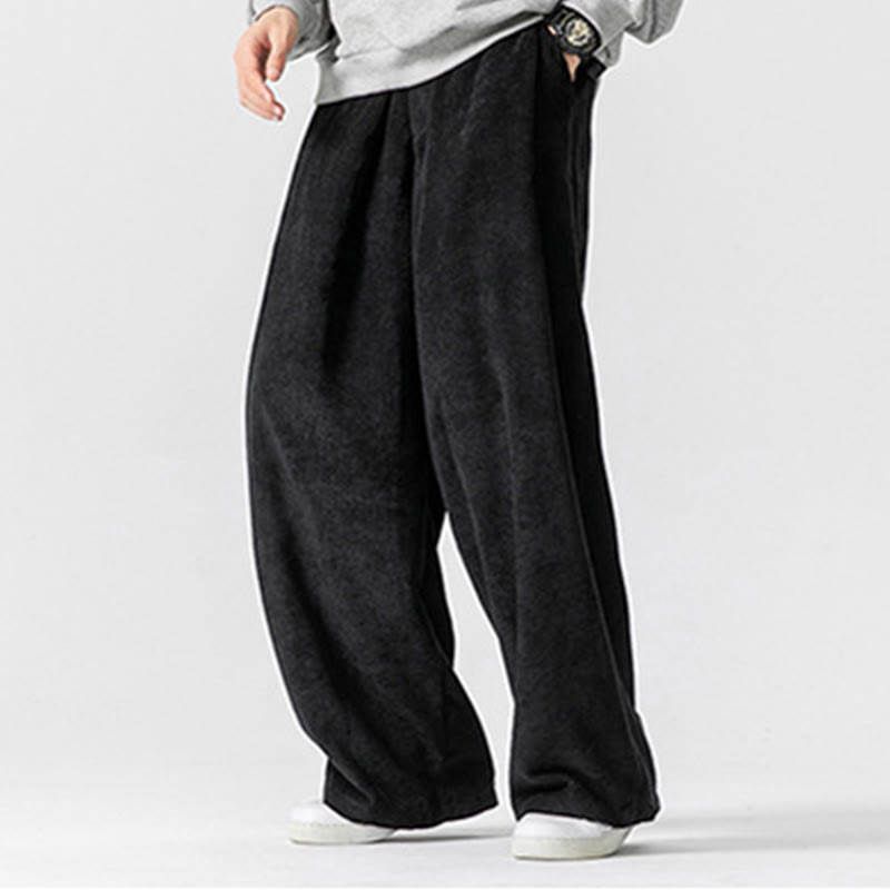 Pantalones anchos de pana de algodón de color liso para hombre con bolsillos y Buddha Stones