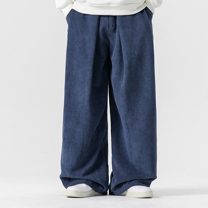 Pantalones anchos de pana de algodón de color liso para hombre con bolsillos y Buddha Stones - Azul acero - US/UK/AU46, EU56 (5XL) - image 30