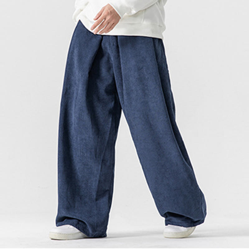 Pantalones anchos de pana de algodón de color liso para hombre con bolsillos y Buddha Stones