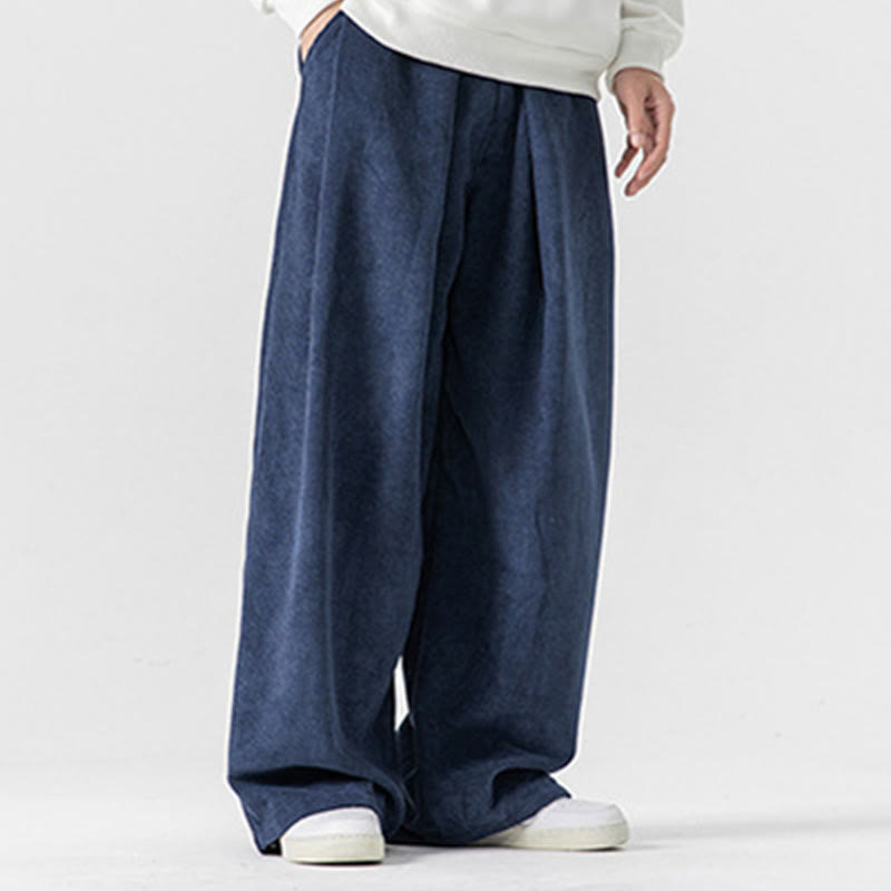 Pantalones anchos de pana de algodón de color liso para hombre con bolsillos y Buddha Stones