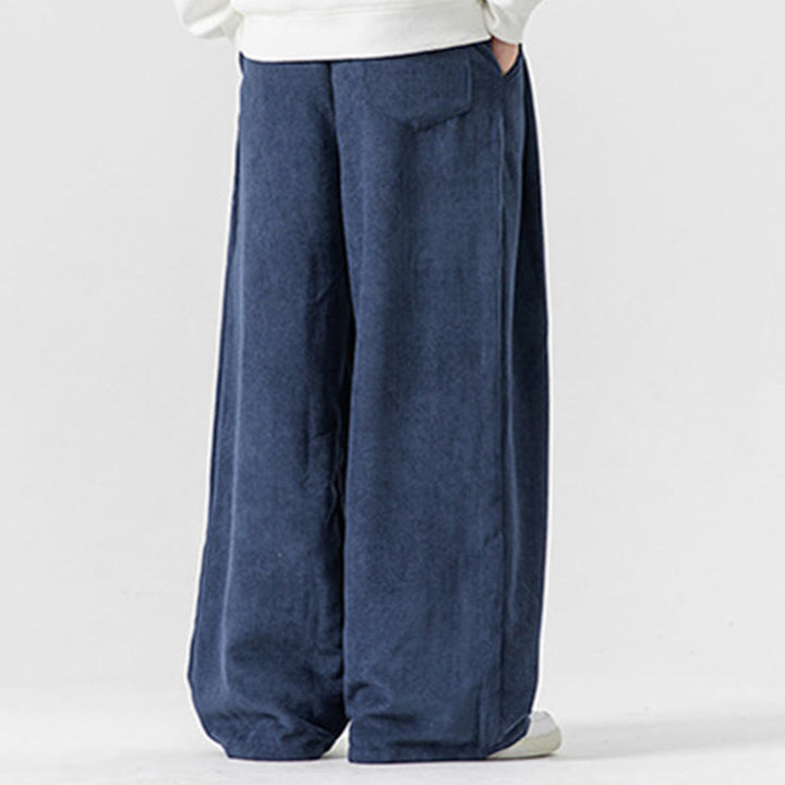 Pantalones anchos de pana de algodón de color liso para hombre con bolsillos y Buddha Stones