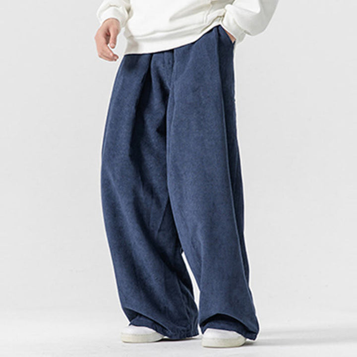 Pantalones anchos de pana de algodón de color liso para hombre con bolsillos y Buddha Stones