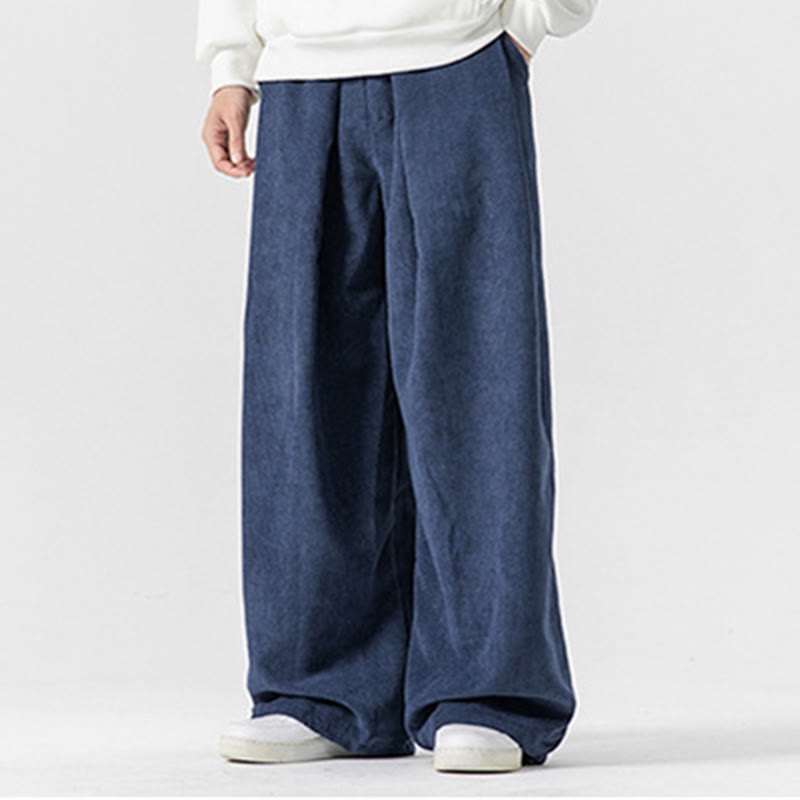 Pantalones anchos de pana de algodón de color liso para hombre con bolsillos y Buddha Stones