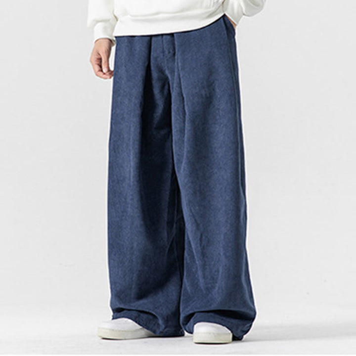 Pantalones anchos de pana de algodón de color liso para hombre con bolsillos y Buddha Stones