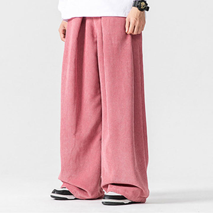 Pantalones anchos de pana de algodón de color liso para hombre con bolsillos y Buddha Stones