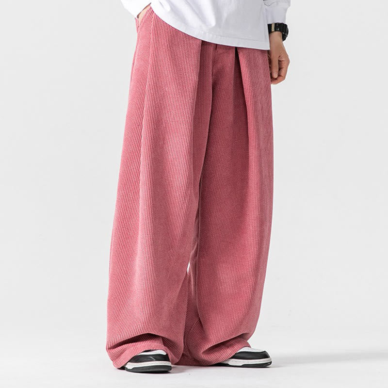 Pantalones anchos de pana de algodón de color liso para hombre con bolsillos y Buddha Stones