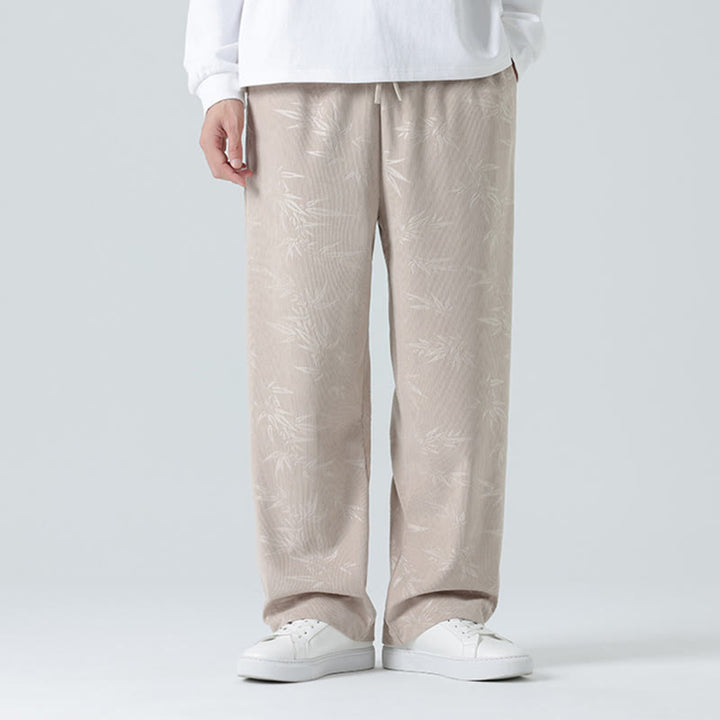 Pantalones anchos de pana con estampado de bambú y Buddha Stones para hombre con bolsillos - image 1