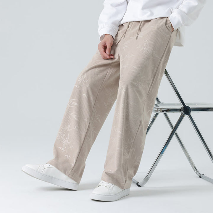 Pantalones anchos de pana con estampado de bambú y Buddha Stones para hombre con bolsillos - Beige - US/UK/AU46, EU56 (5XL) - image 0