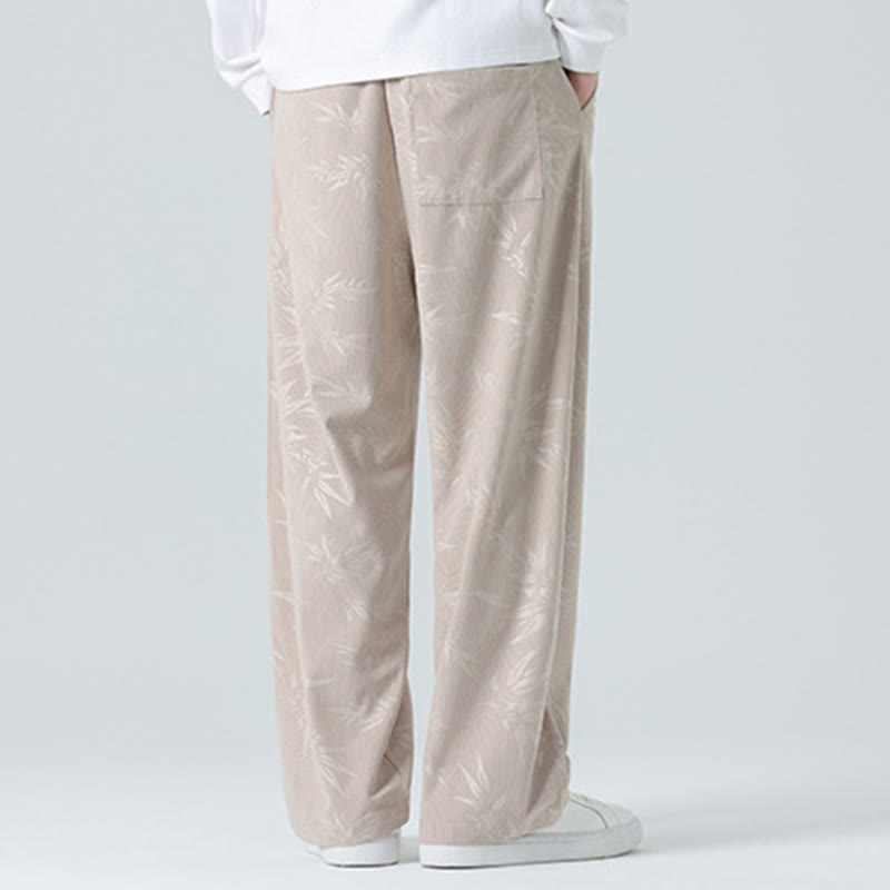 Pantalones anchos de pana con estampado de bambú y Buddha Stones para hombre con bolsillos - image 4